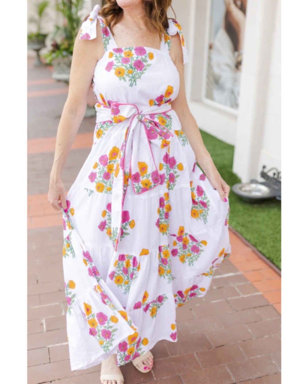 Victoria Dunn King Street Posies Floral Tiered Maxi Dress XL Organic Cotton